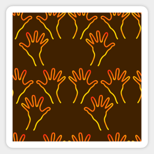 Cave Hands Anew Yellow-Red on Dark Brown Sticker